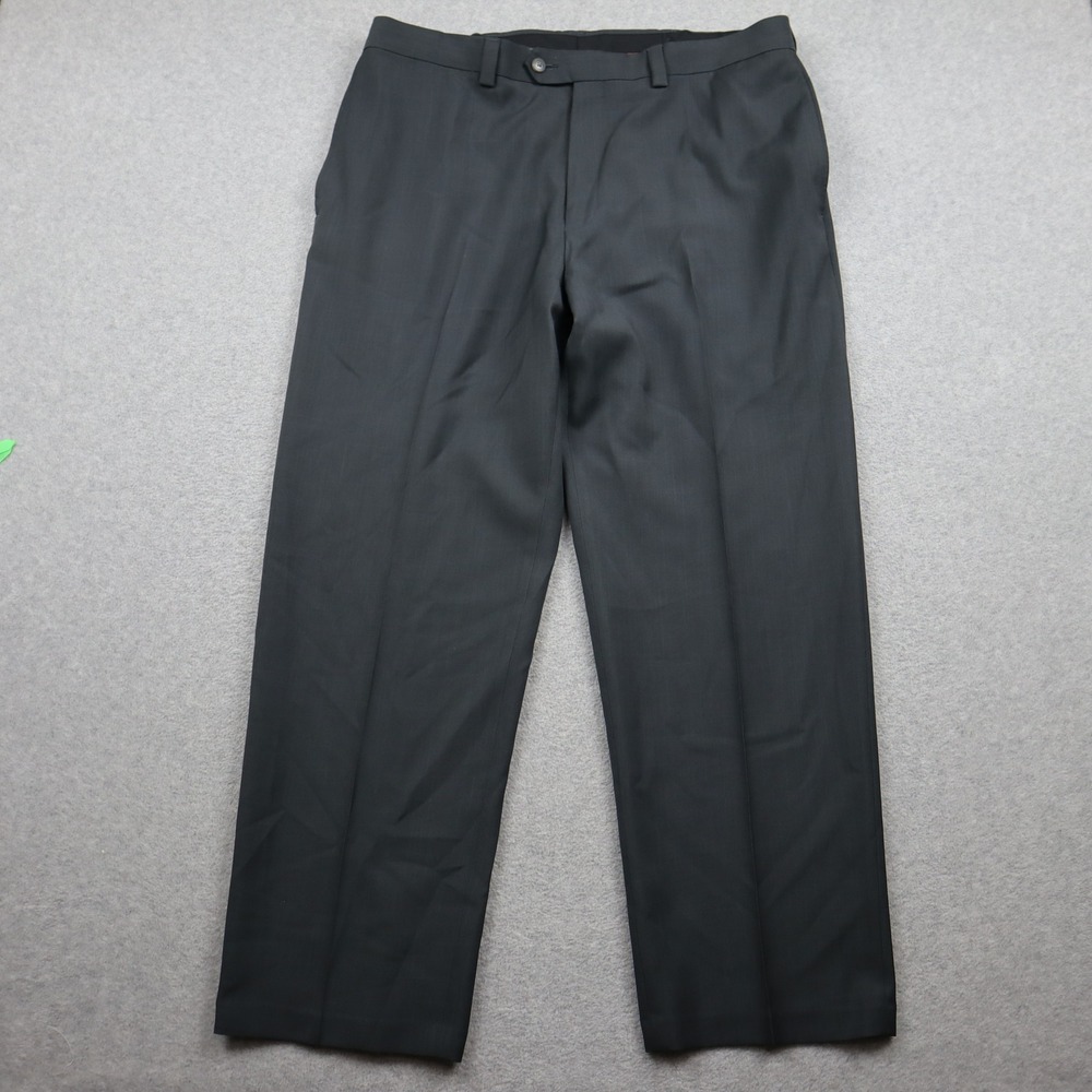 Haggar Dress Pants Mens 36x29 Flat Front Gray Expandable Waist Straight Leg